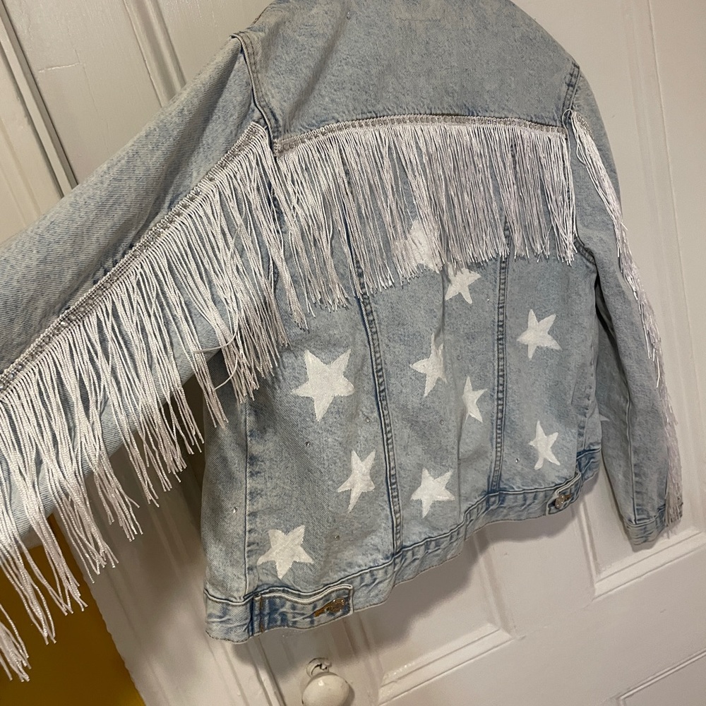 Fringe/rhinestone denim jacket